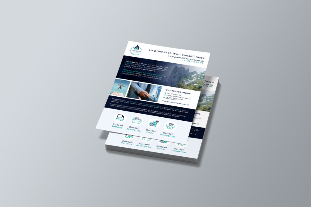 Création d'un flyer pour le cabinet de conseil financier Prométhée Conseil