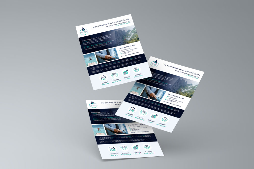 Création d'un flyer pour le cabinet de conseil financier Prométhée Conseil