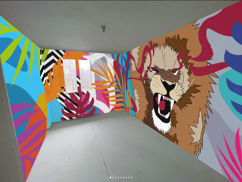 Création projet de fresque murale sur le thème tropical par l'artiste graffeur Eazy One, street art genève suisse