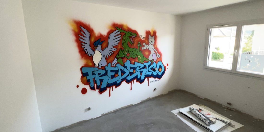 Graffiti chambre enfant frederico pokemon graffeur artiste eazy one