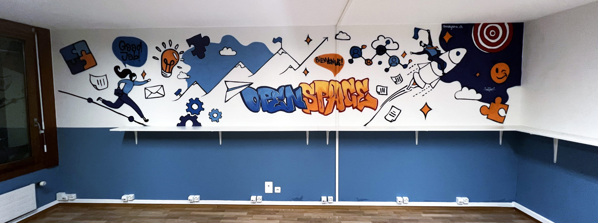 Fresque graffiti openspace bureau newjob genève